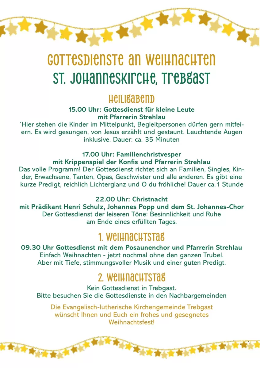 Aufzählung der Gottesdienste zu Weihnachten 2025